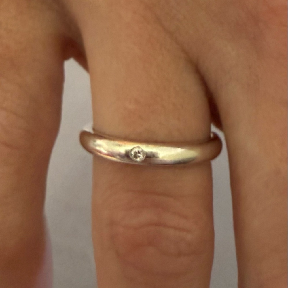 Tiffany & Co. Silver Stacking Ring with Diamond Accent